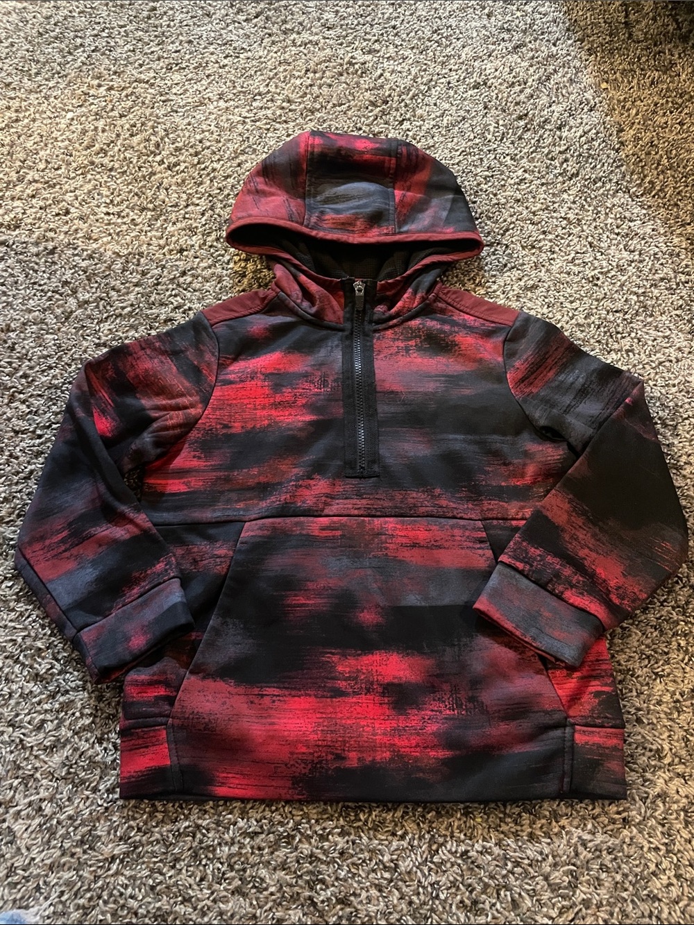 Athletic Works Red and Black Kids Hooded Quarter-Zip Sweatshirt